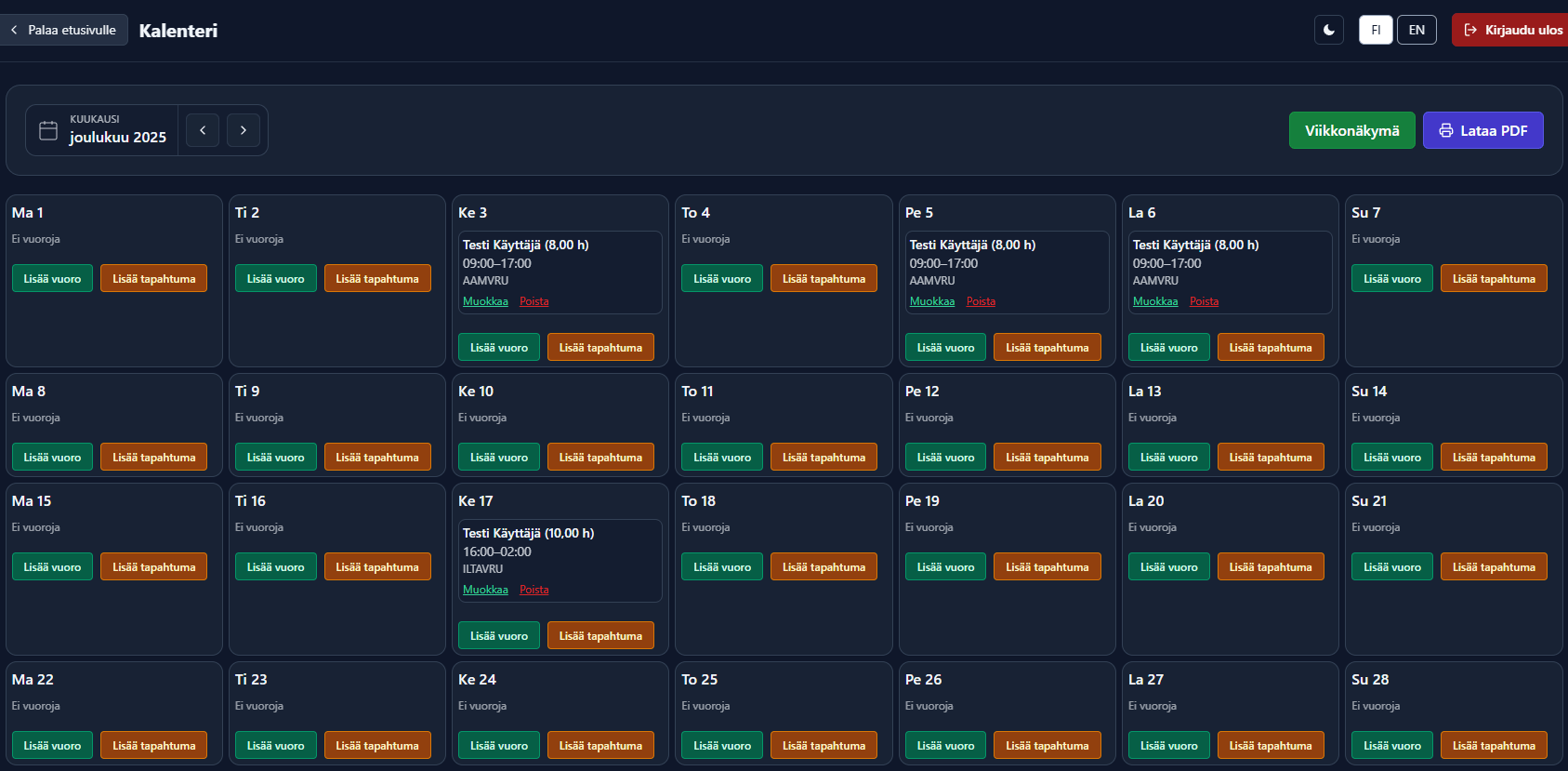 Proplanner käyttöliittymä, tumma tila