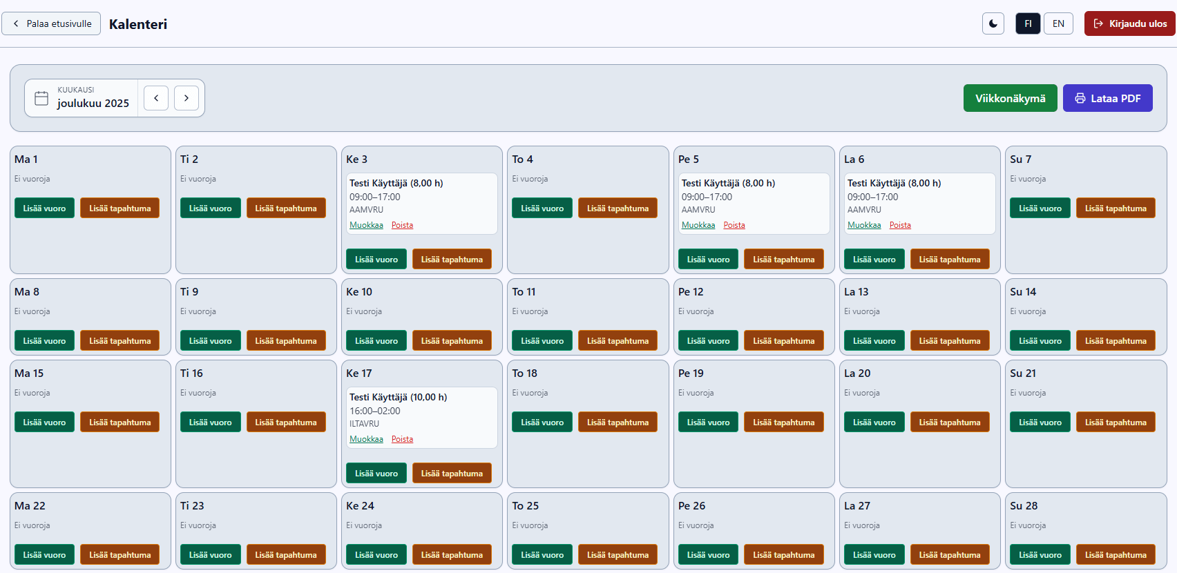 Proplanner käyttöliittymä, vaalea tila